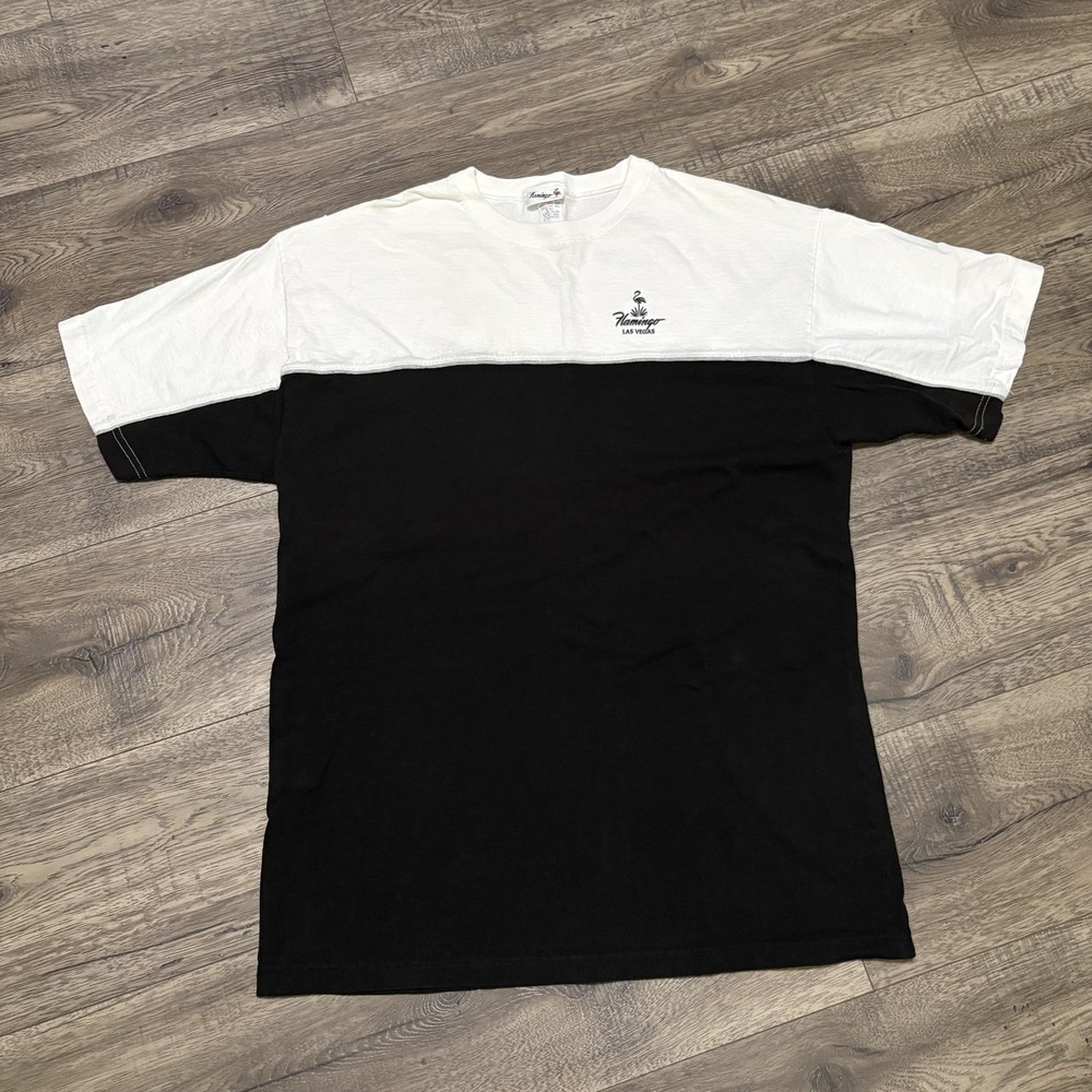 Vintage Flamingo Shirt Mens Large Black White Las Vegas Casino Colorblock Tee‎